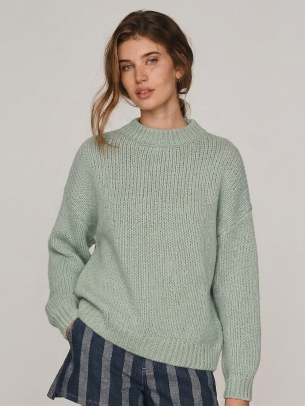 ZARA Mint Sage Green Wool Blend Chunky Knit Loose Fit Sweater Medium